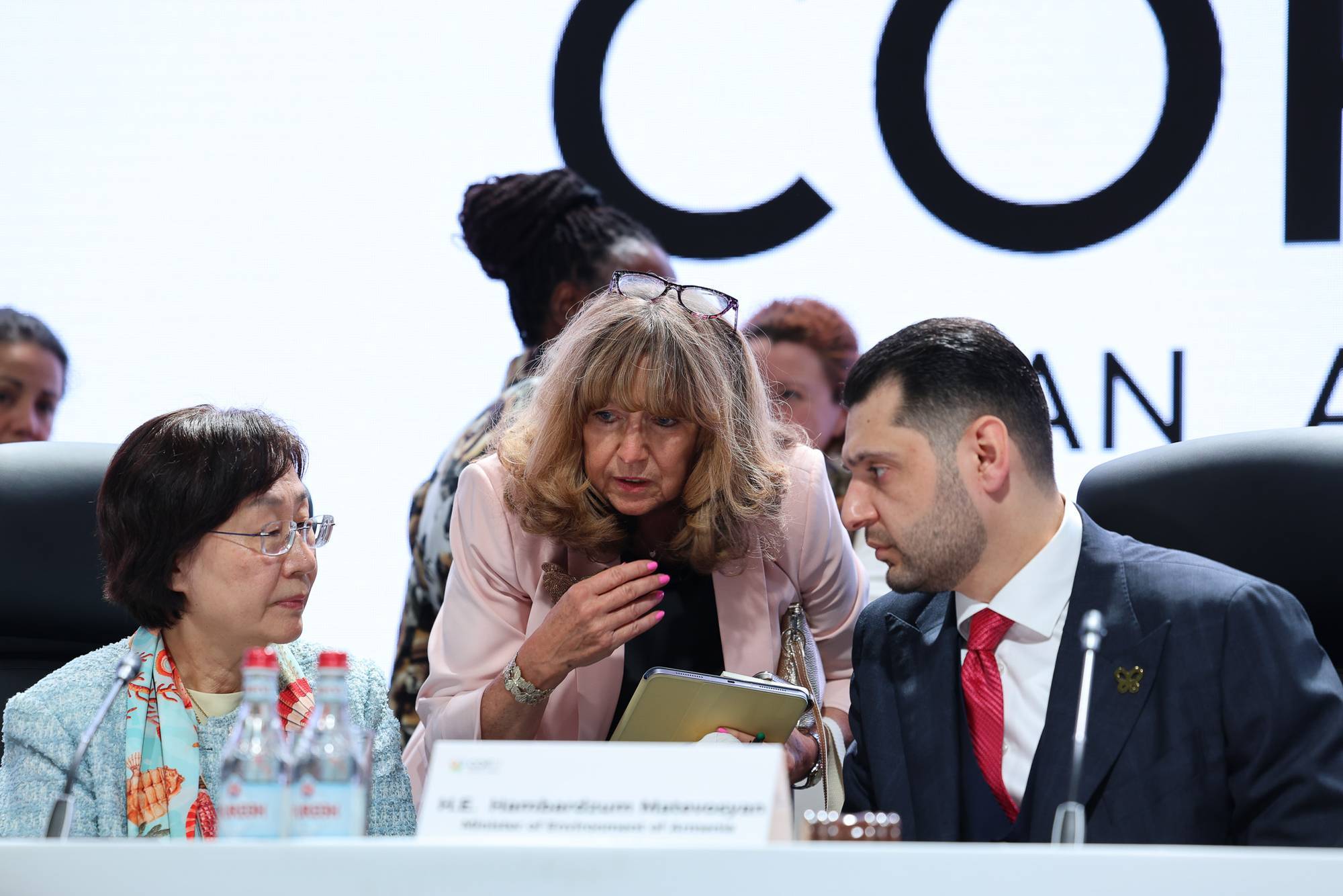 Officials are seen at negotiations at the United Nations biodiversity meeting in Yerevan, Armenia