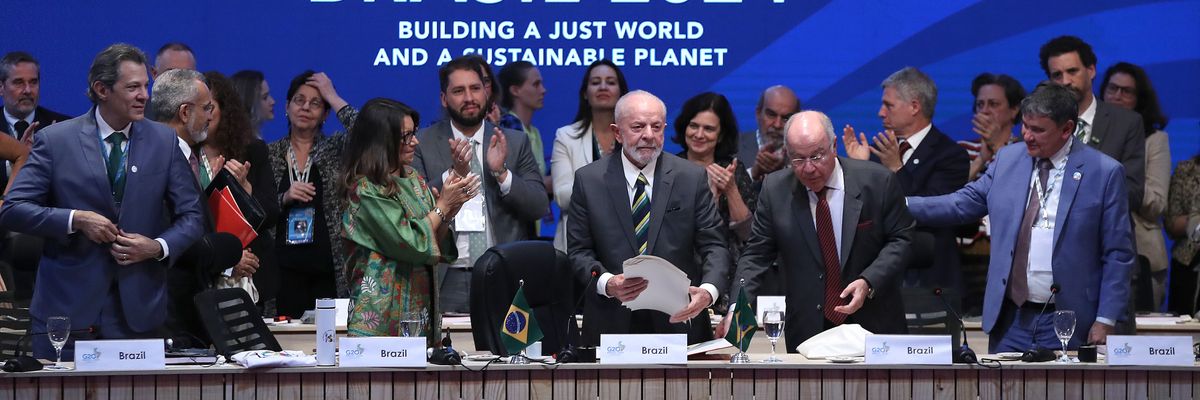officials during the G20 Task Force meeting to establish a global alliance against hunger and poverty