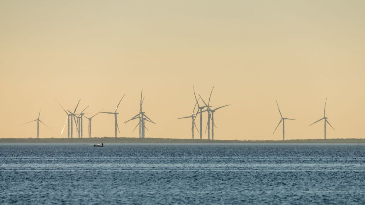 Offshore wind turbines.