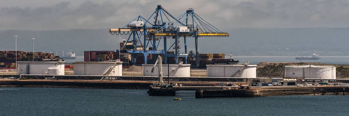 Oil storage tanks and a container terminal