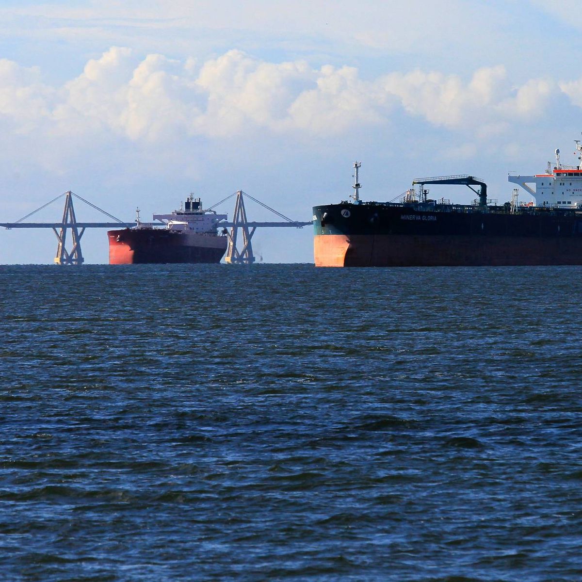 oil tankers are seen anchored in Lake Maracaibo