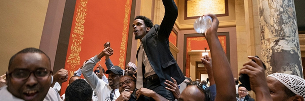 Omar Fateh celebrates his DFL endorsement