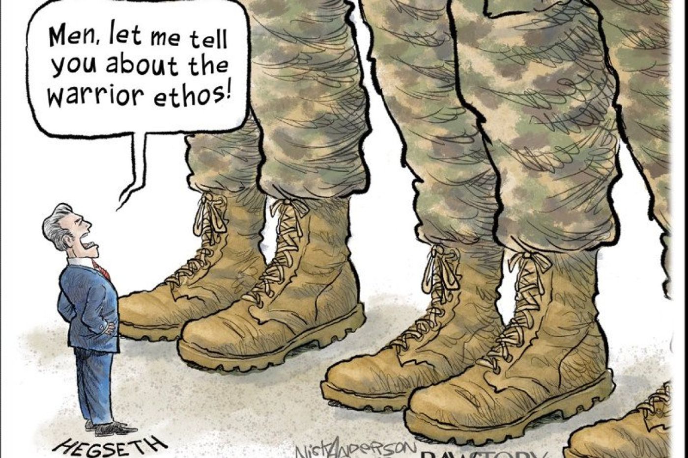 One of many cartoons about Hegseth's Warrior Jamboree