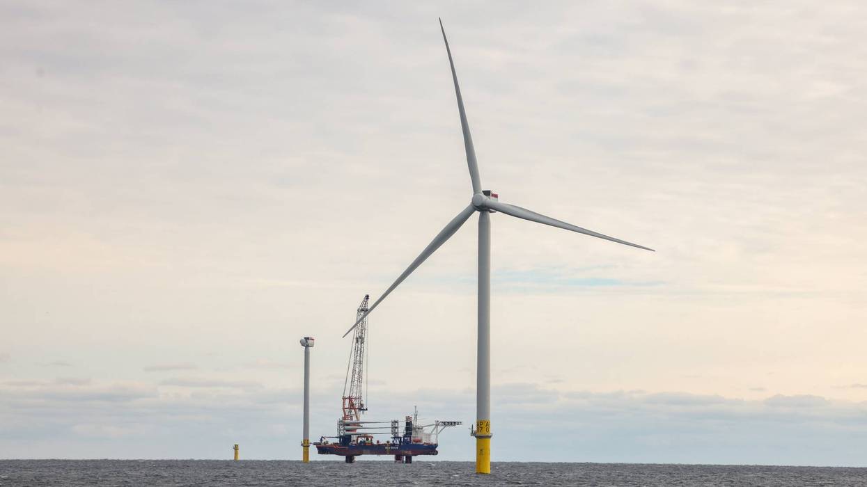 Operational wind turbine of South Fork Wind Farm in the Atlantic Ocean off Long Island