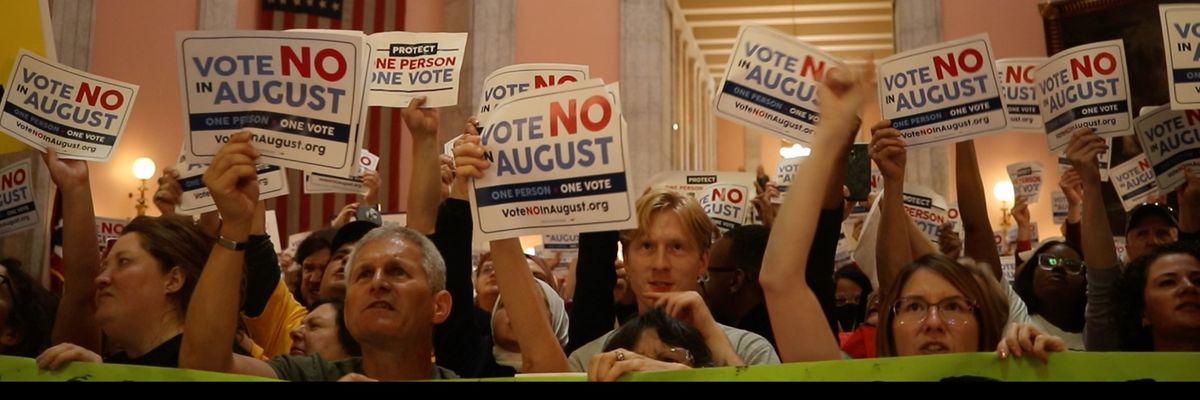 Opponents of Issue 1 hold a demonstration