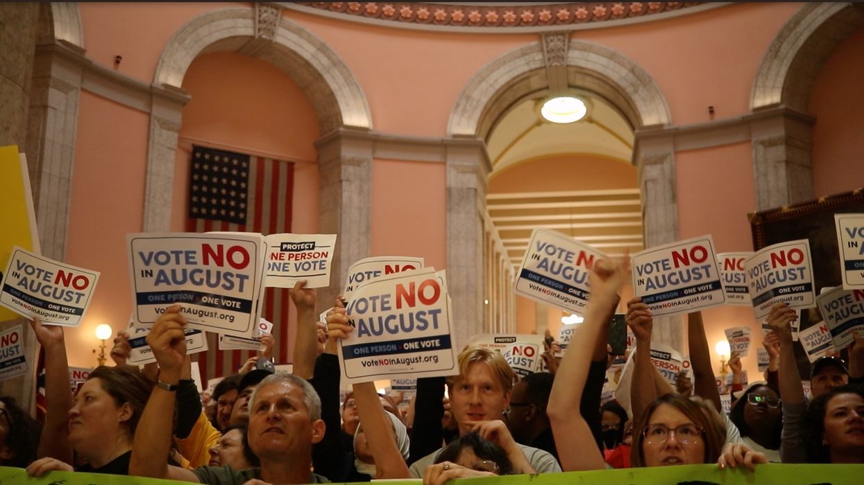 Opponents of Issue 1 hold a demonstration