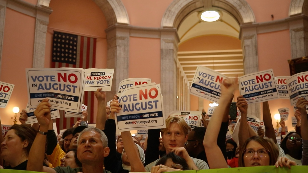 Opponents of Issue 1 hold a demonstration