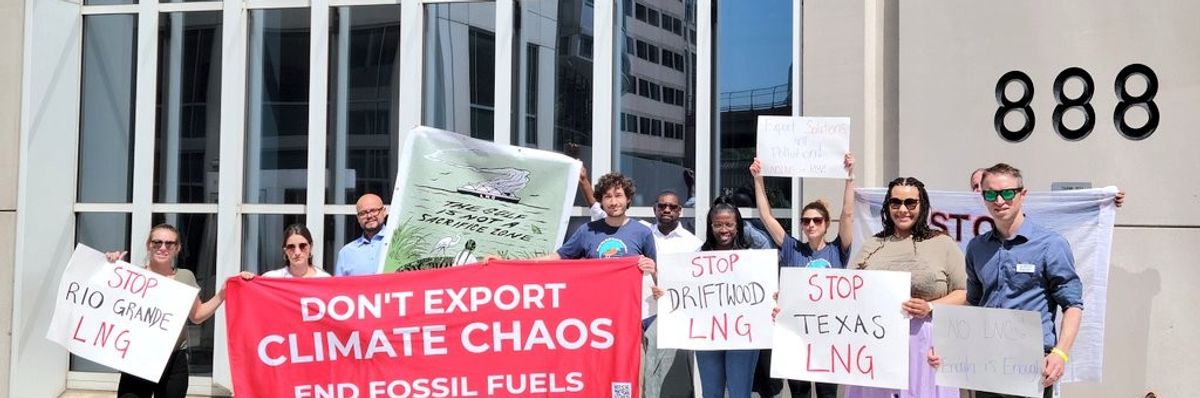 Opponents of LNG projects in Texas gathered at the FERC building in Washington, D.C. on April 20, 2023.