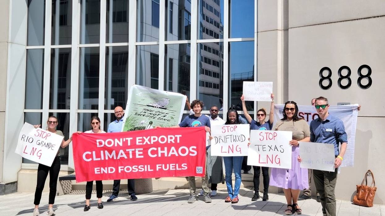 Opponents of LNG projects in Texas gathered at the FERC building in Washington, D.C. on April 20, 2023.