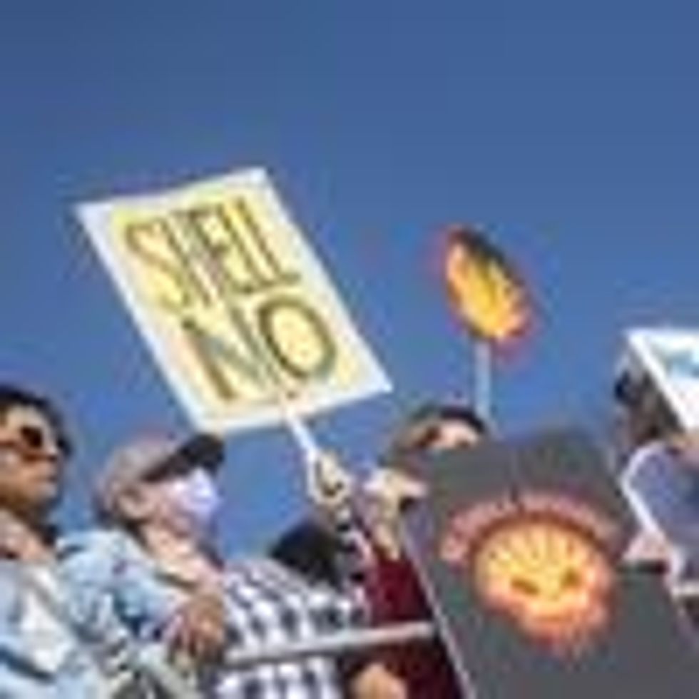 Opponents of Shell's planned seismic blasting protest on November 21, 2021 in Cape Town, South Africa