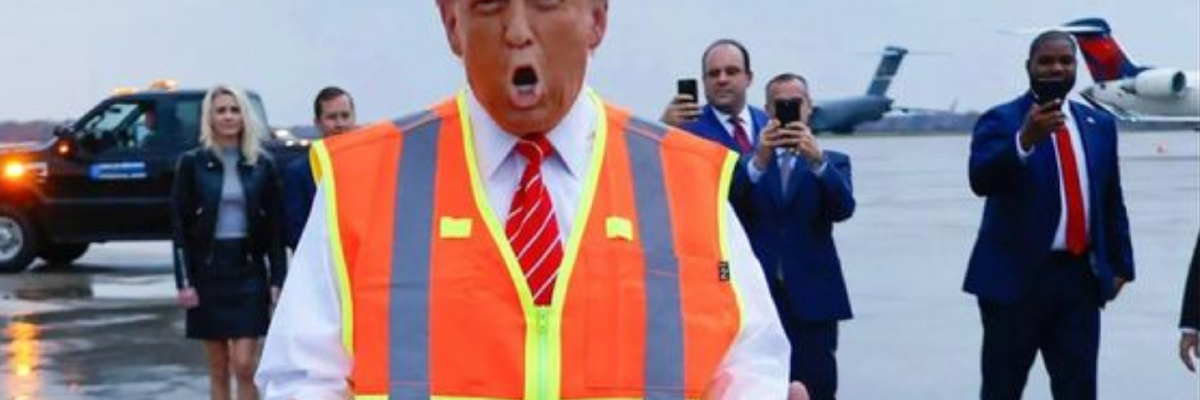 Orange blow-up garbagemen Donald Trump speaks at Green Bay airportt