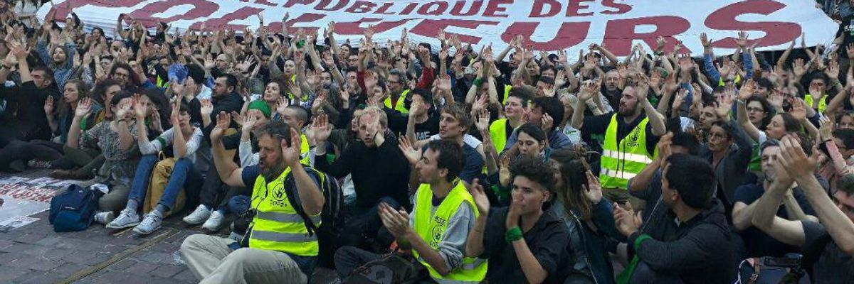 Decrying 'Toxic Alliance' of Macron and Polluters, Climate Campaigners Stage One of France's Largest Ever Acts of Civil Disobedience