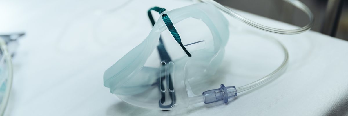 Oxygen mask in trauma room of a hospital