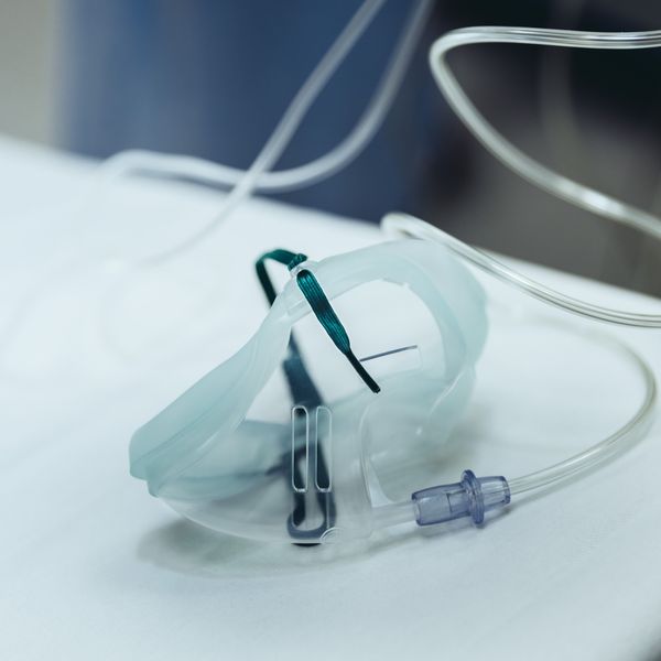 Oxygen mask in trauma room of a hospital