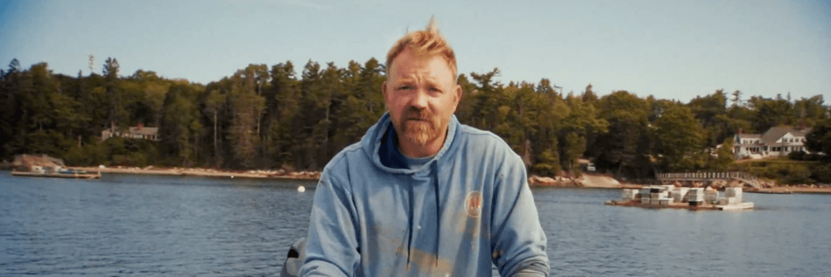 Oyster farmer Graham Platner is seen on a fishing boat off the coast of Maine