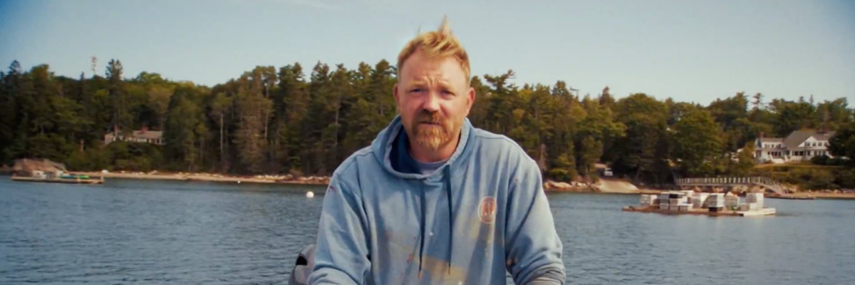 Oyster farmer Graham Platner is seen on a fishing boat off the coast of Maine