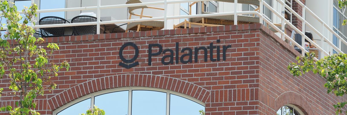 Palantir logo on headquarters.