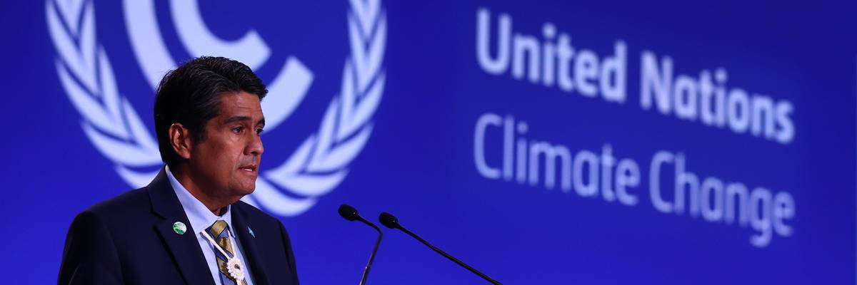 Palau President Surangel Whipps, Jr. speaks at COP26 on November 2, 2021 in Glasgow, Scotland. (Photo: Adrian Dennis/Pool via Getty Images)