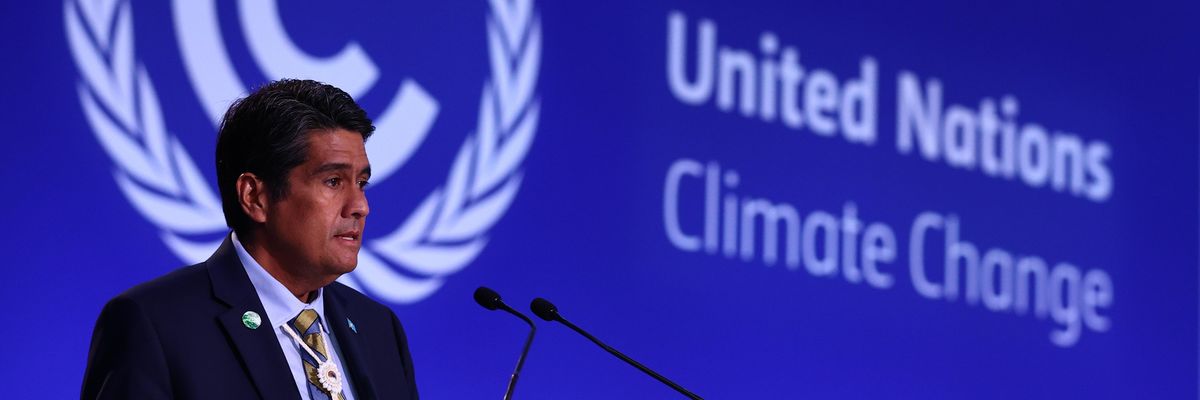 Palau President Surangel Whipps, Jr. speaks at COP26 on November 2, 2021 in Glasgow, Scotland. (Photo: Adrian Dennis/Pool via Getty Images)