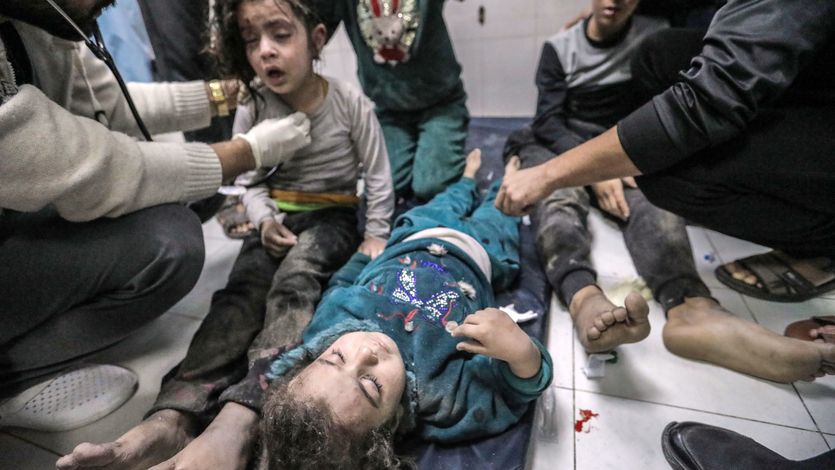 Palestinian children are treated at Nasser Medical Hospital