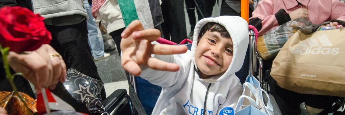 Palestinian children arrive for medical treatment in Chicago
