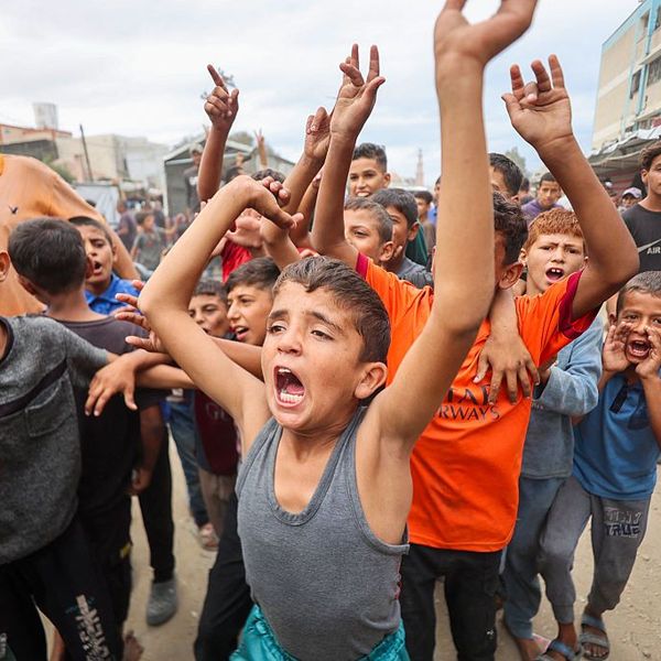 Palestinian children celebrate in Khan Younis