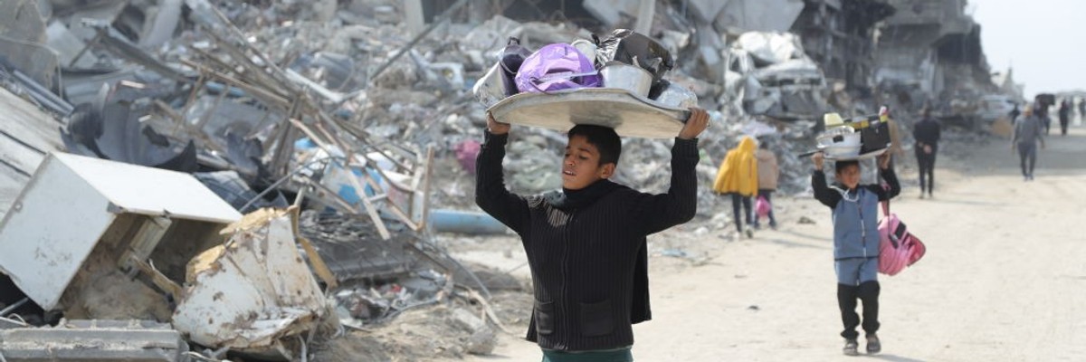 Palestinian children return to their destroyed Gaza neighborhood