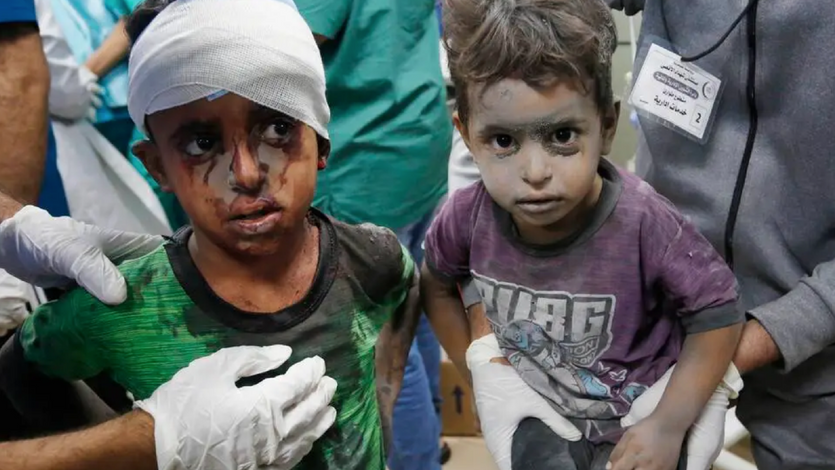 Palestinian children wounded by Israeli airstrike on Al-Maghazi refugee camp at Gaza hospital 