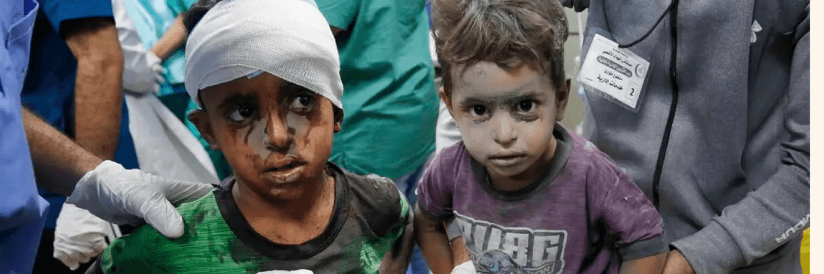 Palestinian children wounded by Israeli airstrike on Al-Maghazi refugee camp at Gaza hospital