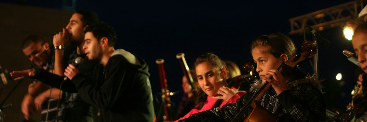 Palestinian youth play with Musicians Without Borders