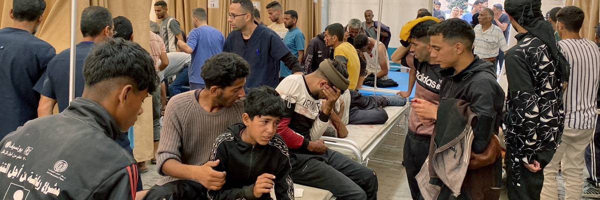 Palestinians await treatment in Nasser Hospital in Gaza.