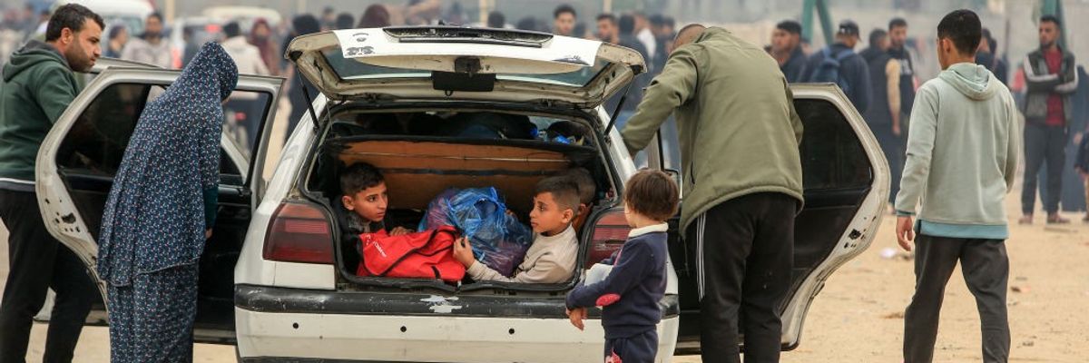 Palestinians flee south.