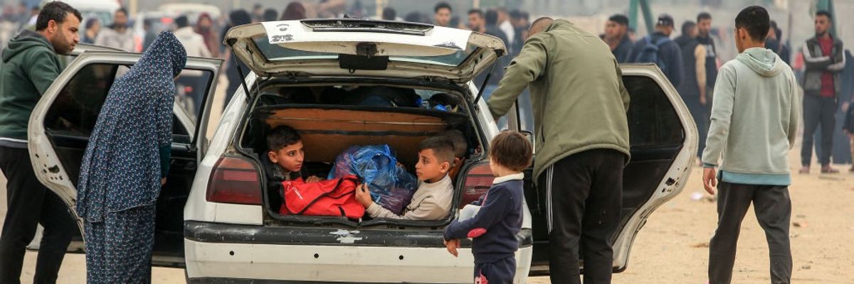 Palestinians flee south.