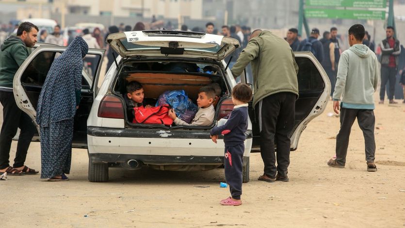 Palestinians flee south.