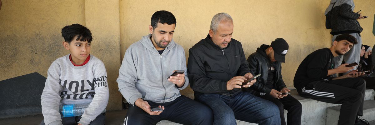 Palestinians gather at Yarmouk Stadium in Gaza City, Gaza