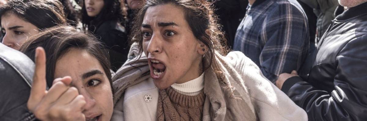 Palestinians protest US Secretary of State Antony Blinken in Ramallah