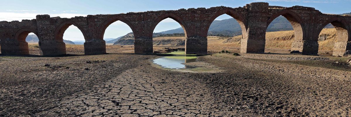 Part of the Guadiana River dried up in Villarta de los Montes, in the Spanish region of Extremadura, on August 16, 2022.
