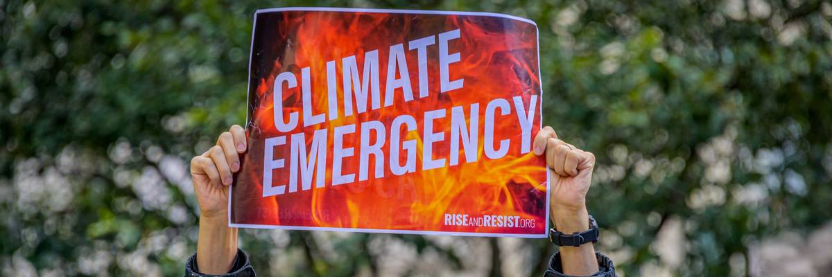 Participant holding a sign at the climate march. A coalition