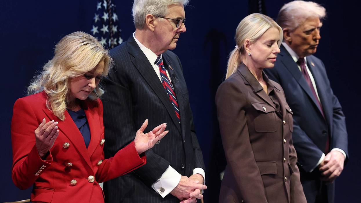 Pastor Paula White, Texas Lt. Gov. Dan Patrick, US Attorney General Pam Bondi, and President Donald Trump