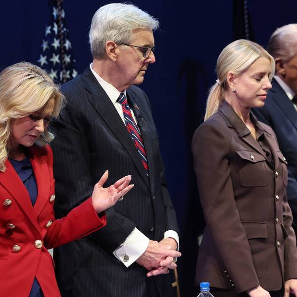 Pastor Paula White, Texas Lt. Gov. Dan Patrick, US Attorney General Pam Bondi, and President Donald Trump