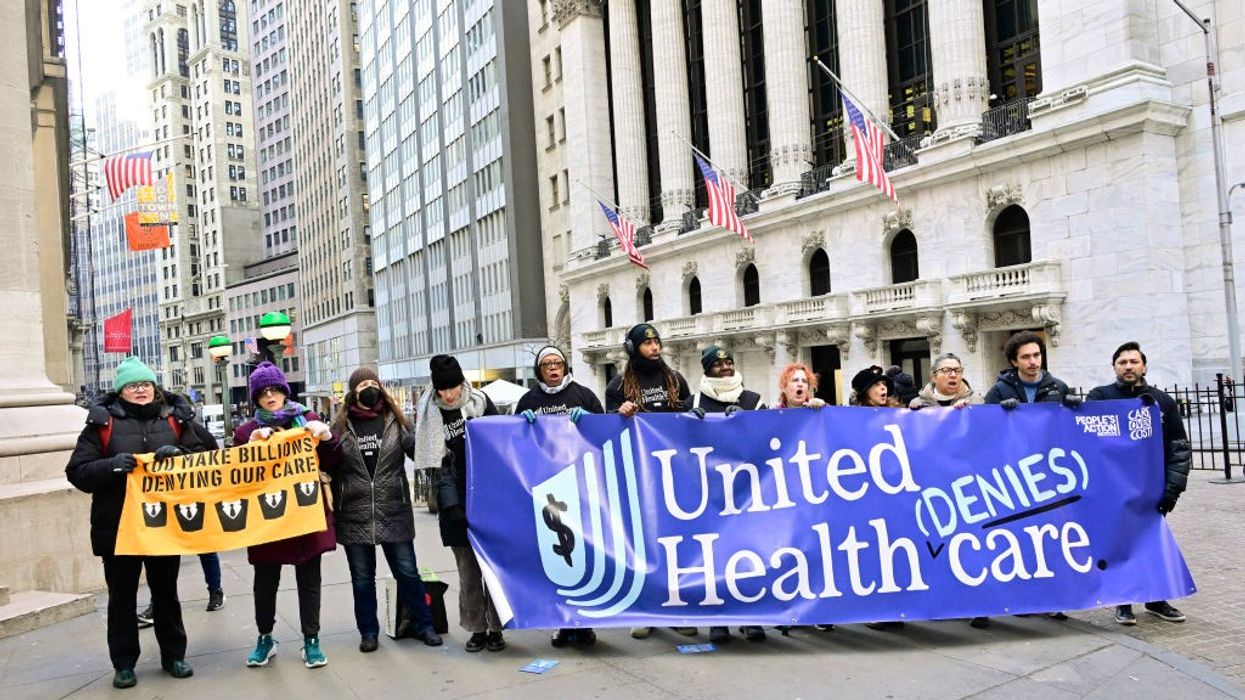 Patients and doctors denounce UnitedHealth on the steps of Wall Street