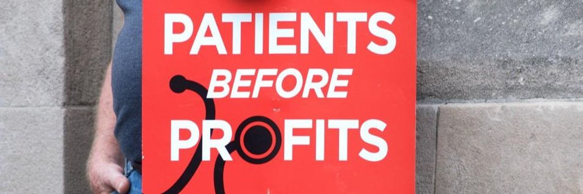 Patients before profits sign