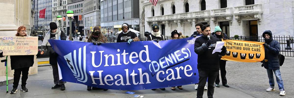 Patients & Doctors Denounce UnitedHealth On The Steps Of Wall Street As The Company's Record Profits Are Announced