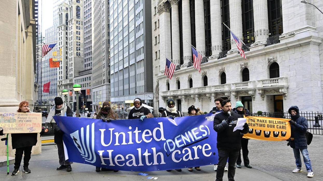 Patients & Doctors Denounce UnitedHealth On The Steps Of Wall Street As The Company's Record Profits Are Announced