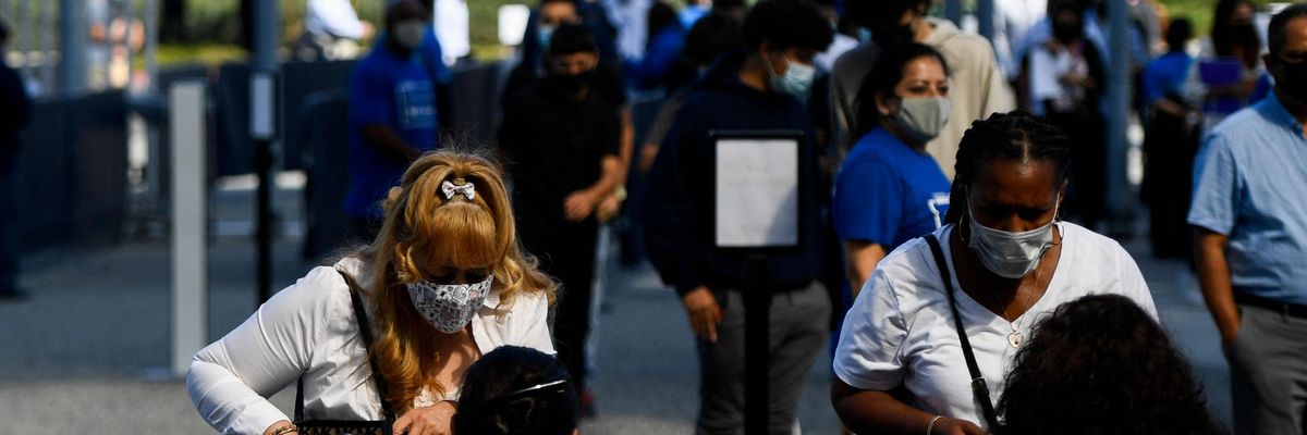 People attend a hiring fair in California