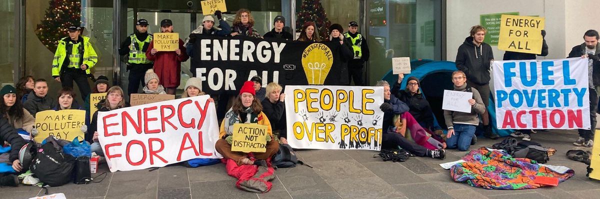 People called for government action to ensure affordable clean energy for all in Glasgow, Scotland on December 3, 2022.