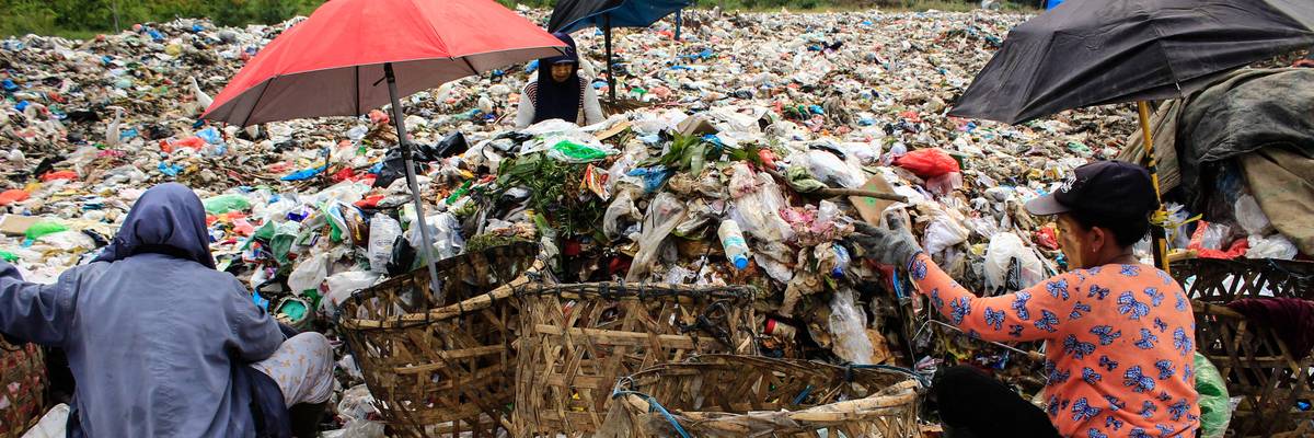 People collect plastic waste