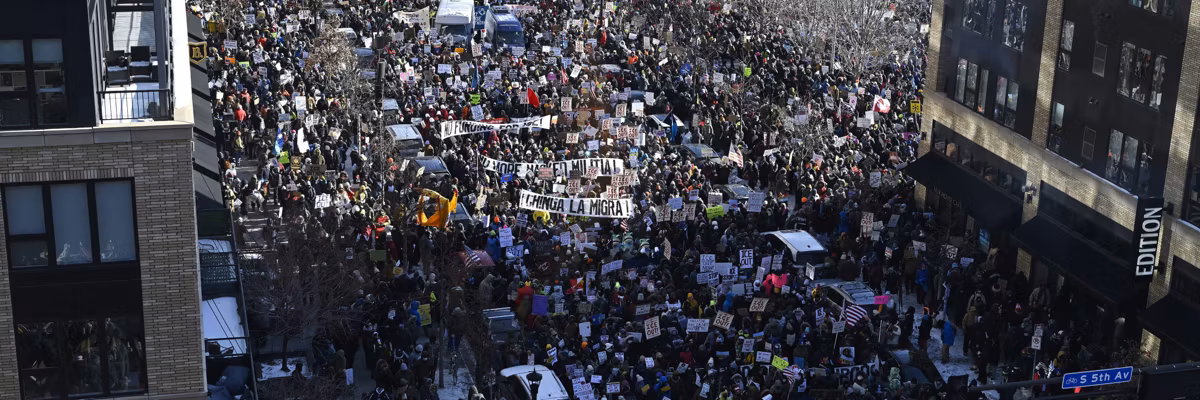 People fill the streets of Minneapolis to protest ICE.