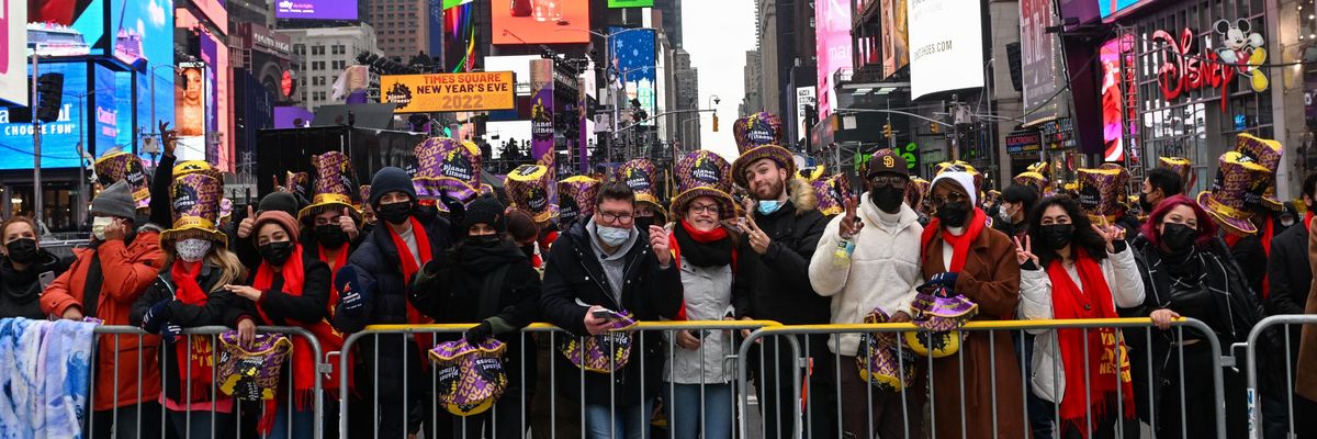 People gathering in Times Square in New York City