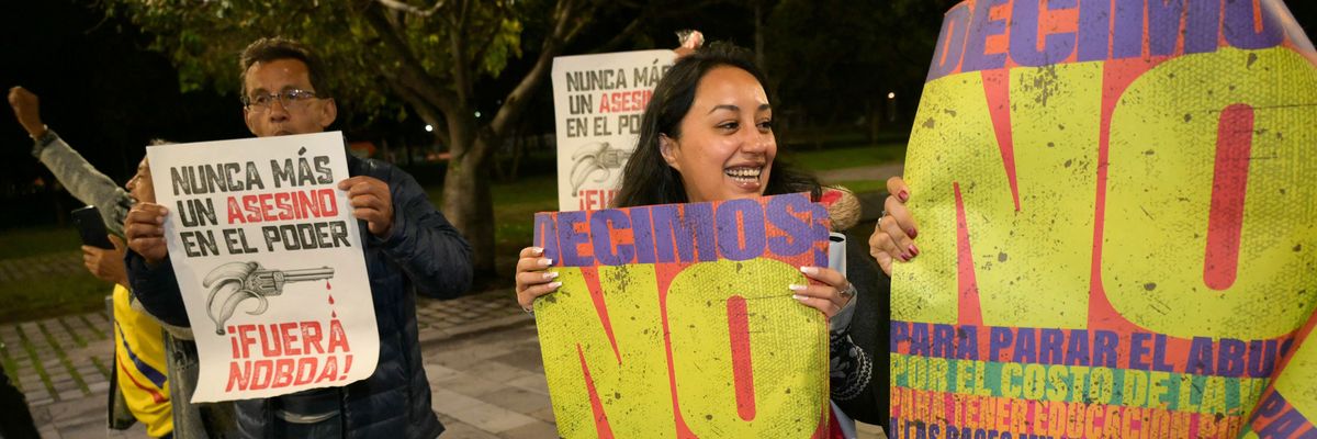 People in Ecuador celebrate a referendum vote.